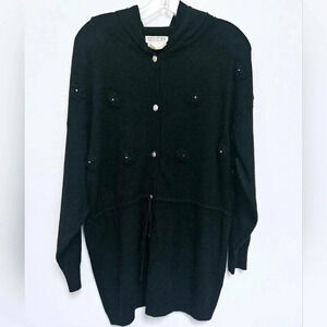 Vintage L'ultima Lambswool Angora blends Metal Sz L 3D knit Drawstring Hooded